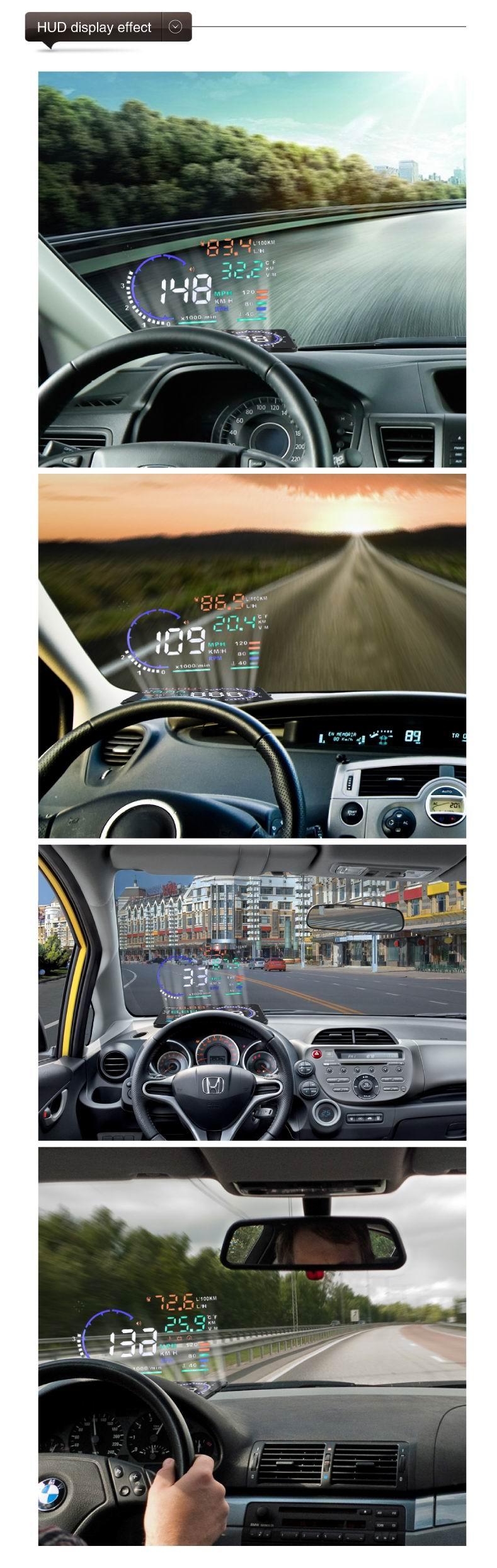 Car Obdii Hud Warning System 5.5 Inch Display Fuel Consumption Speed Alarm Water Temp Fault Diagnosis