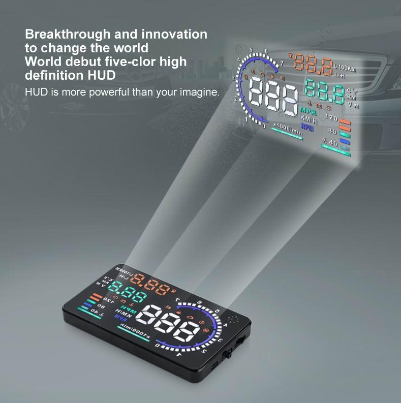 Car Obdii Hud Warning System 5.5 Inch Display Fuel Consumption Speed Alarm Water Temp Fault Diagnosis