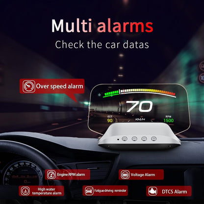 Car Head Up Display Hud Overspeed Temp Voltage Engine Failure Fatigue Reminder Navigation