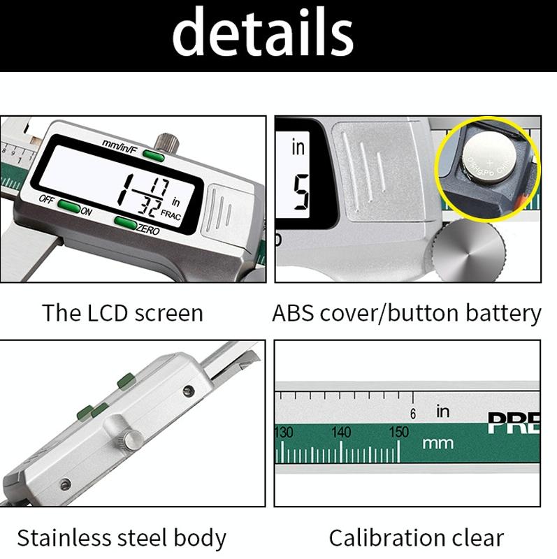 Digital Display Vernier Caliper - 0-150mm Stainless Steel - Green