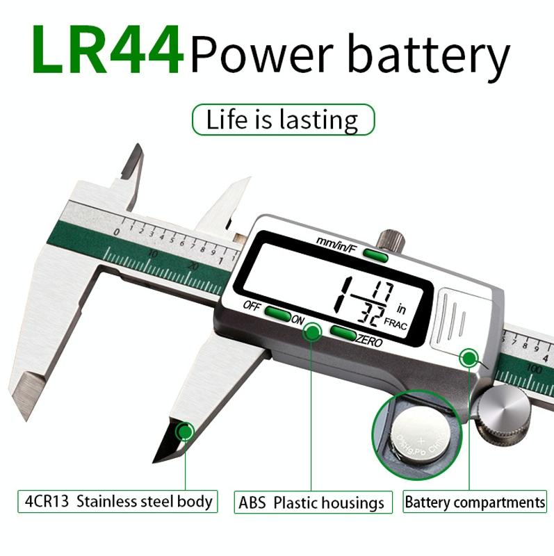 Digital Display Vernier Caliper - 0-150mm Stainless Steel - Green