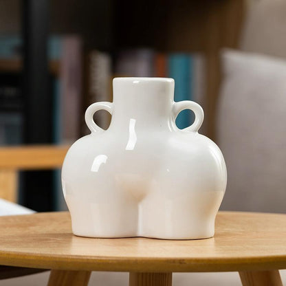 Small White Ceramic Vase for Home Decor with Dried Flower Design