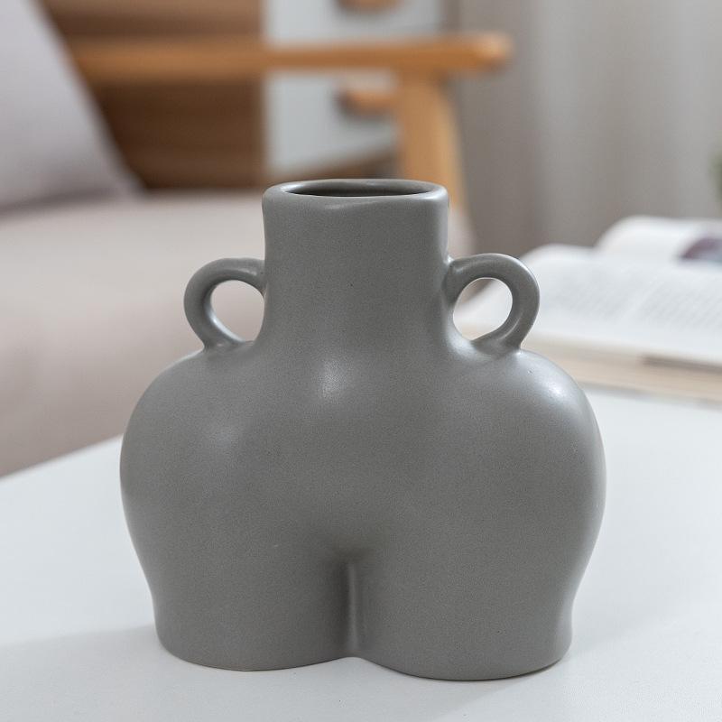 Small Matte Gray Ceramic Vase for Home Decor and Dried Flower Arrangements