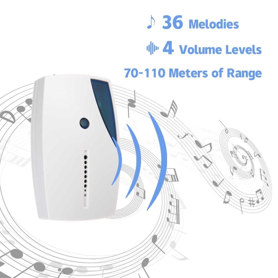 Wireless Waterproof Doorbell With 36 Chimes - Remote Control