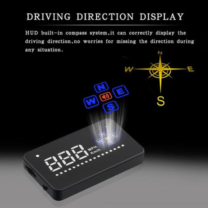 3.5 Inch Gps Car Hud Speed Alarm Compass Km / Miles Black