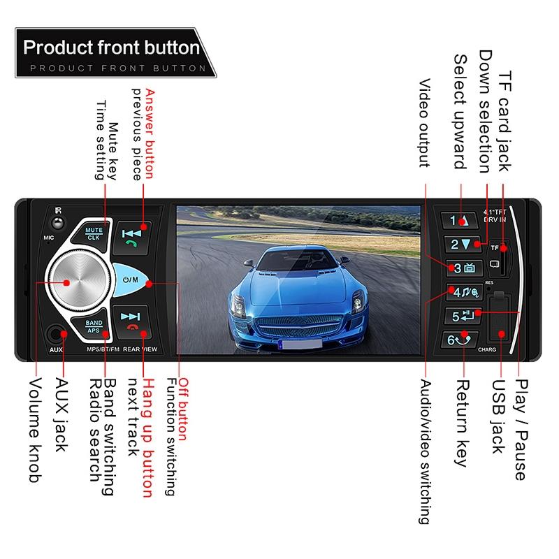 Universal Car Radio Receiver Mp5 Player 4.1 Hd Screen Fm & Bluetooth Remote Control