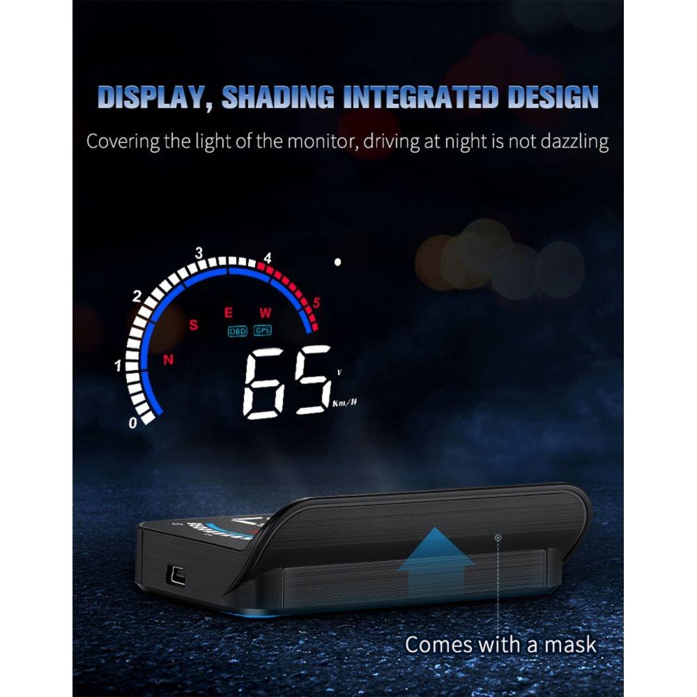Hud Car Display Overspeed Speed Temp Alarm Obd2 + Gps