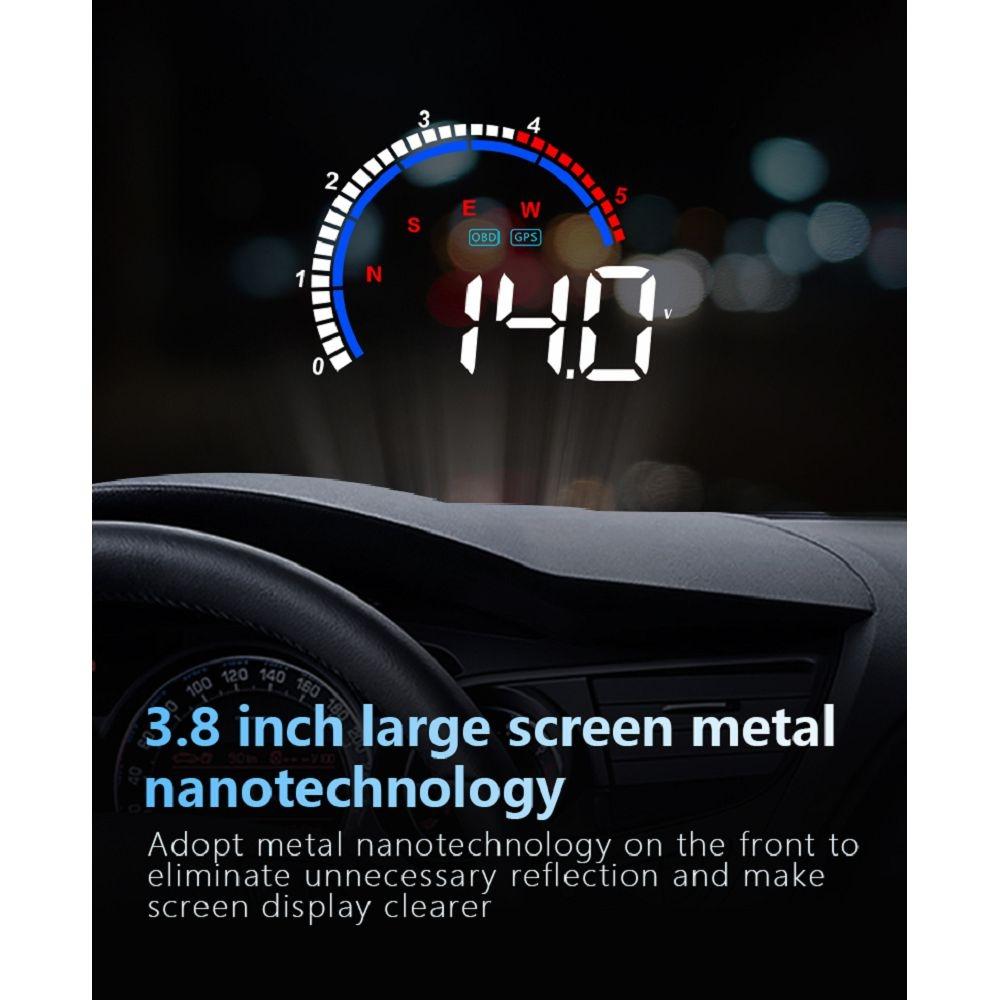 Hud Car Display Overspeed Speed Temp Alarm Obd2 + Gps