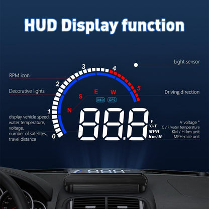 Hud Car Display Overspeed Speed Temp Alarm Obd2 + Gps