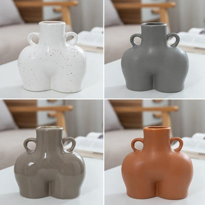 Small Bright Gray Ceramic Vase for Home Decor and Dried Flower Arrangements
