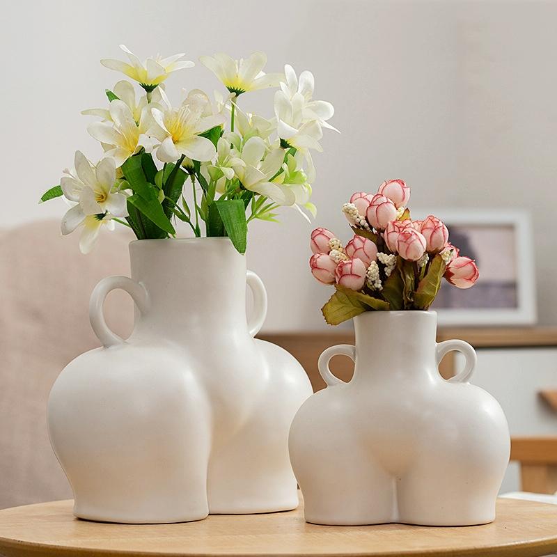 Small Bright Gray Ceramic Vase for Home Decor and Dried Flower Arrangements