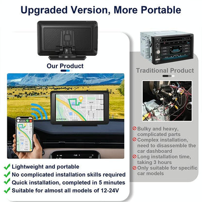 7 Touch Display Car Navigator with Wireless Carplay Bluetooth and Reversing Image - Portable and Smart