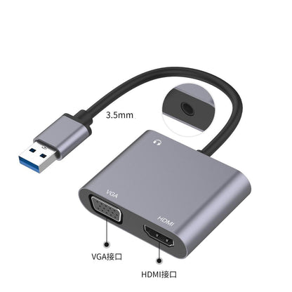 Usb To Hdmi / Vga / Audio Adapter 3-In-1 Hub