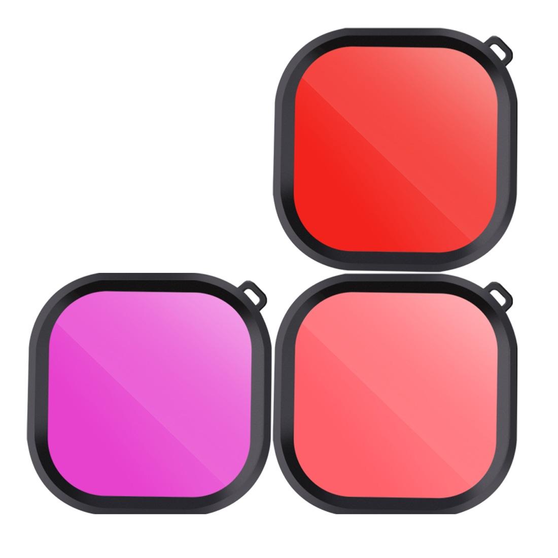 Square Diving Lens Filter Kit for Gopro Hero8 Waterproof Housing - 3 Colours