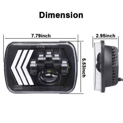 2 Pcs 5X7 Inch Car Modified Red Background Led Square Headlamp For Jeep Wrangler