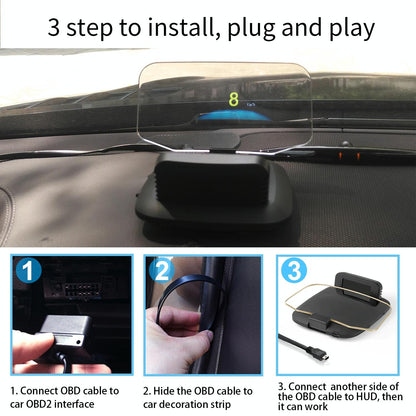 Car Hud Display Compass Speed Temp Voltage Alarm