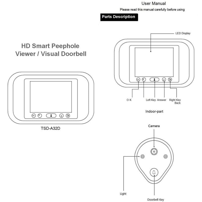 720P Hd Smart Peephole Viewer With 3.2 Led Display And Tf Card Support 32Gb Max