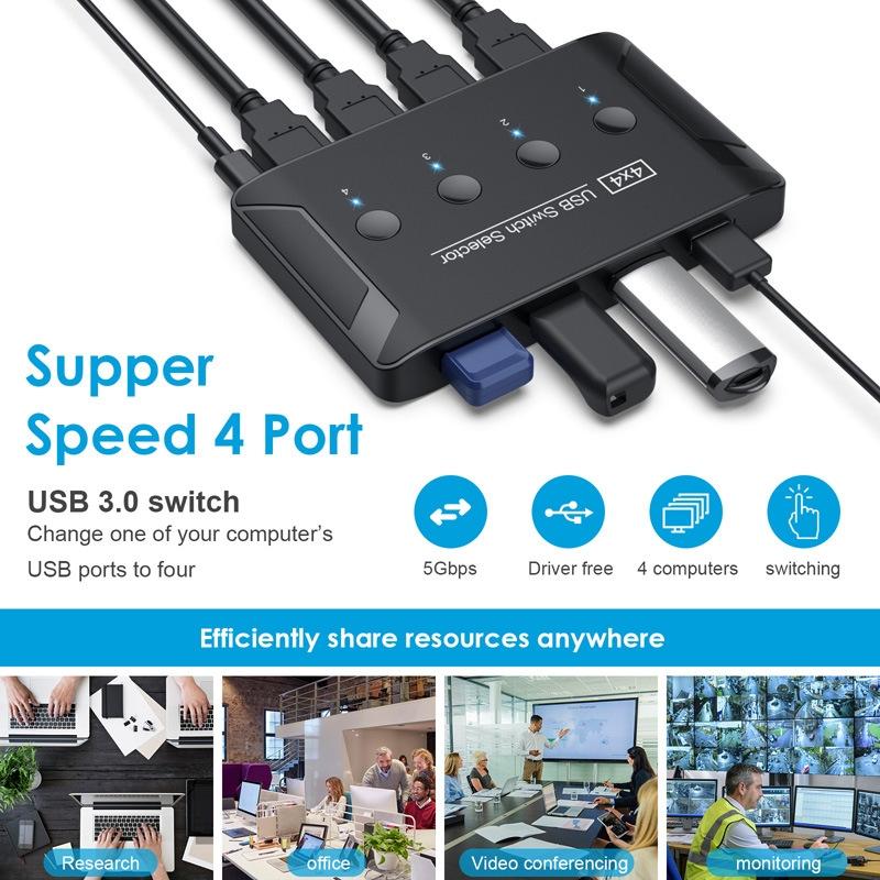 4-Port Usb3.0 Printer Switcher Hub
