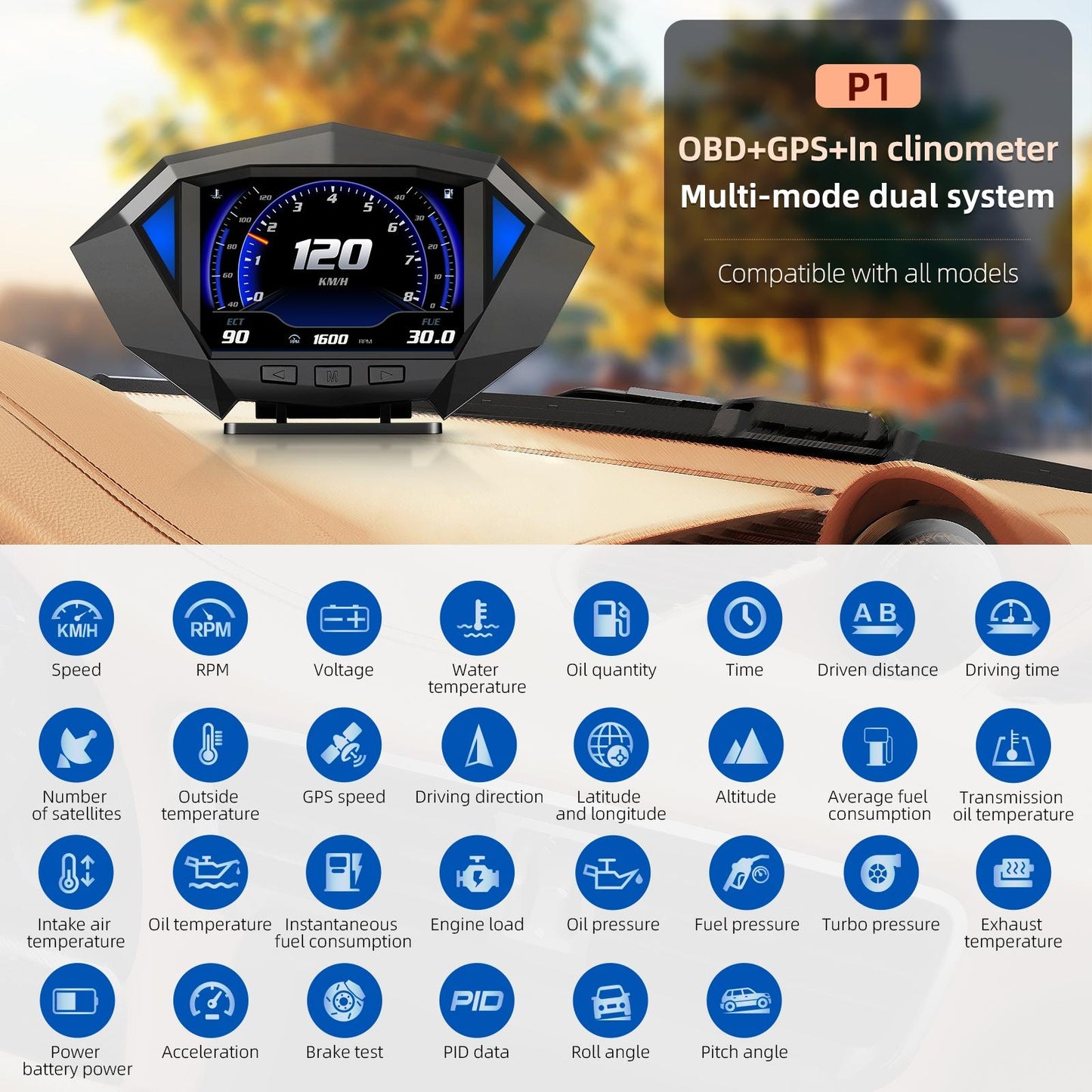 Smart Car Obd2 Gps Hud Speedometer 3.5 Inch Display