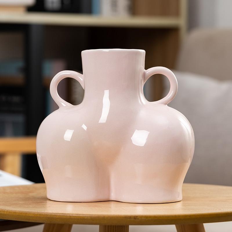 Large Bright Pink Ceramic Vase for Home Decor and Dried Flower Arrangements