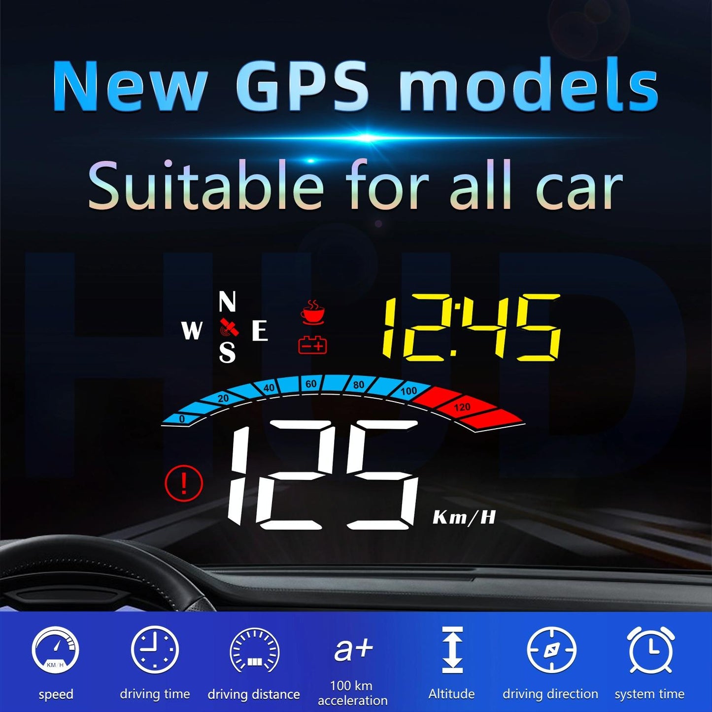 Universal Car Hud Gps Speed Meter With Voltage Display
