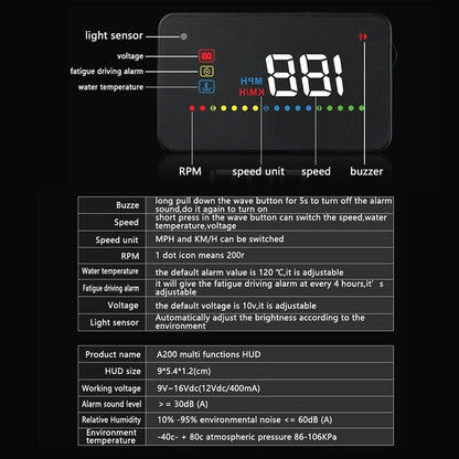 3.5 Inch Vehicle Head Up Display Car Speed Engine Revs Water Temp Voltage