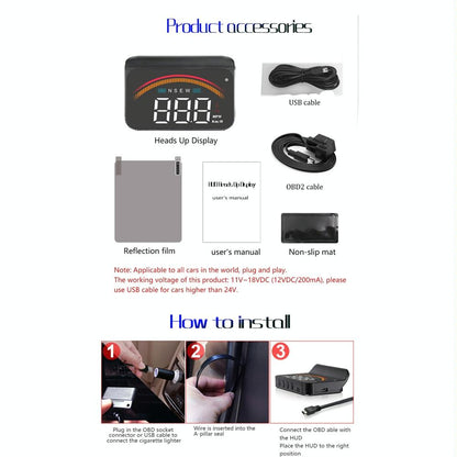 Car Obd2 + Gps Head Up Display Speed & Temperature Alarm