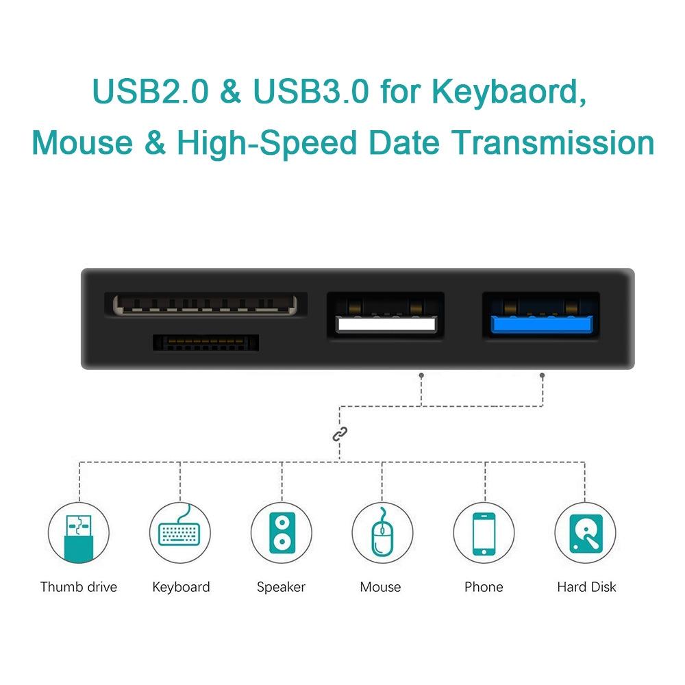 Usb 3.0 + 2.0 + Micro Usb Hub For Surface Go 2 Tf & Sd Card Slots