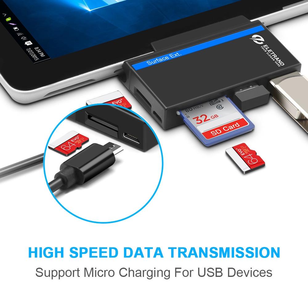 Usb 3.0 + 2.0 + Micro Usb Hub For Surface Go 2 Tf & Sd Card Slots
