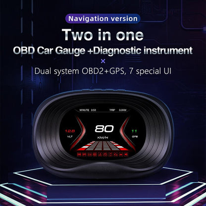 Car Hud Display Overspeed Temp Engine Alarm P20 Obd2 + Gps