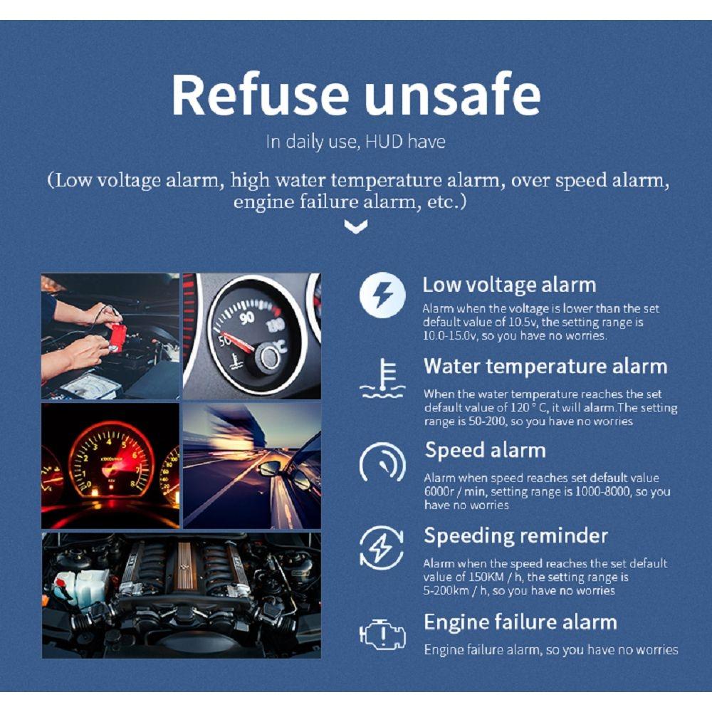 Car Hud Display Overspeed Temp Engine Alarm P20 Obd2 + Gps
