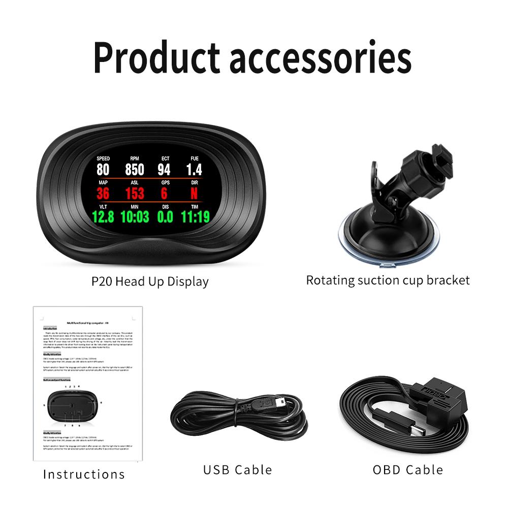 Car Hud Display Overspeed Temp Engine Alarm P20 Obd2 + Gps