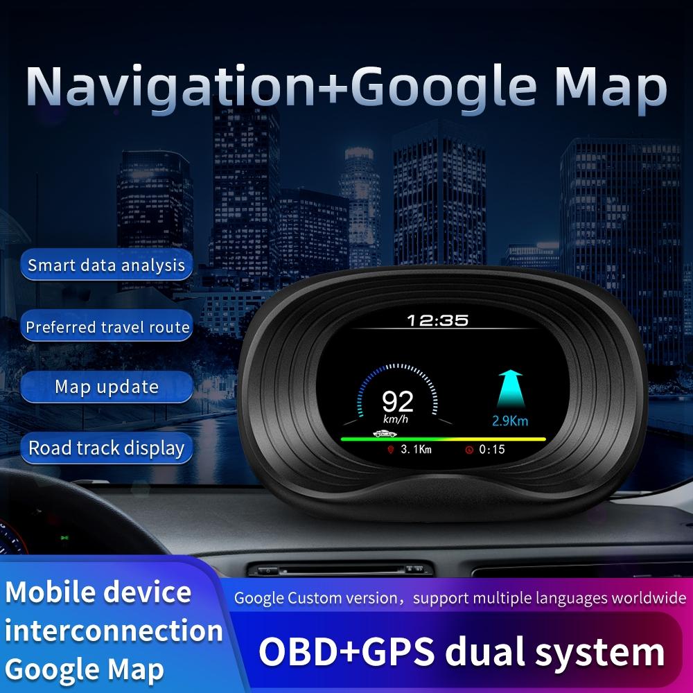 Car Hud Display Overspeed Temp Engine Alarm P20 Obd2 + Gps