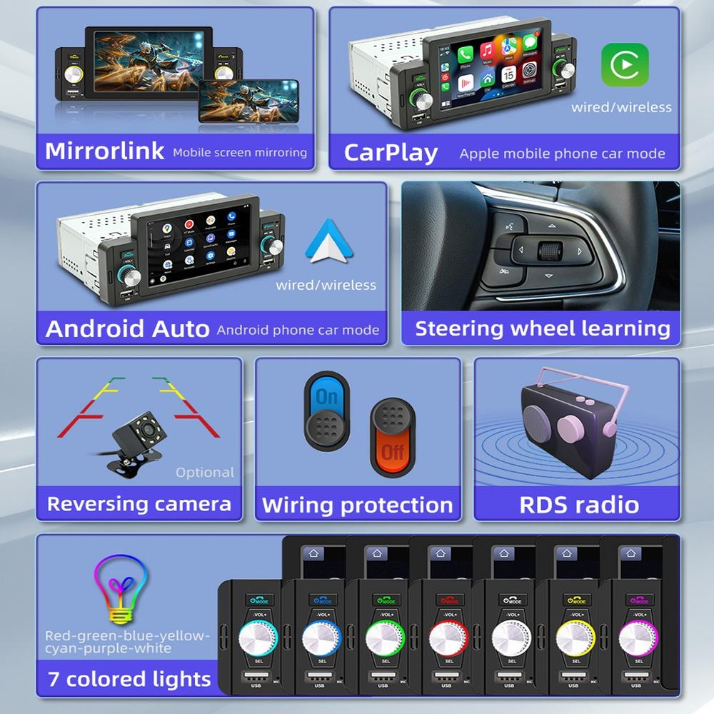 5 Inch Car Mp5 Inch Player W / Wireless Phone Mirror Link & Steering Wheel Control