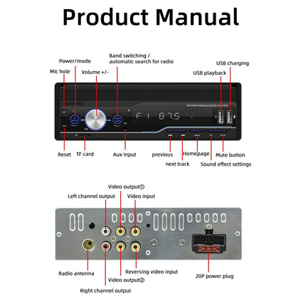 7 Inch Manually Retractable Car Mp5 Player With Mirror Link Fm Tf Card Usb Bluetooth Hands-Free Calling Reversing Trajectory & Cayplay