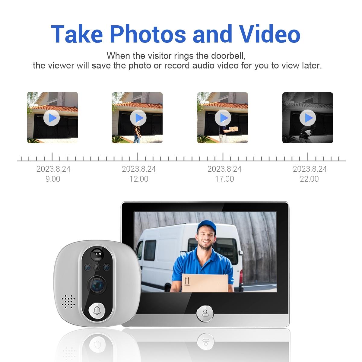 Smart Wifi Door Viewer With Wide-Angle Pir & Night Vision 1080P 4.3 Inch Dingdong Photo