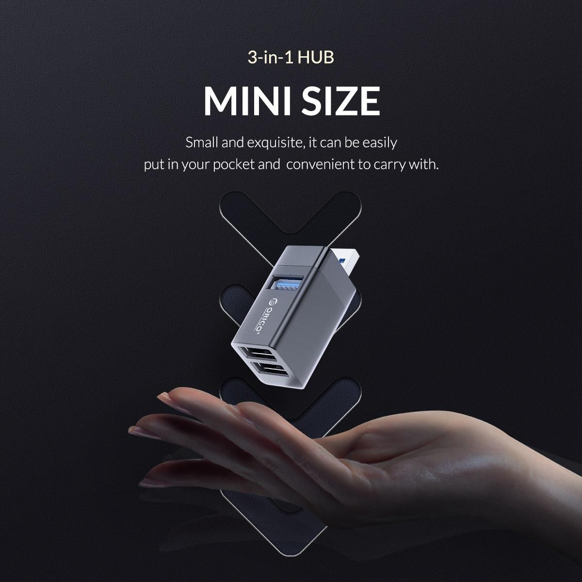 3-In-1 Usb Mini Hub Adapter For Multiple Devices - Black