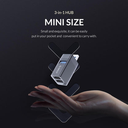 3-In-1 Usb Mini Hub Adapter For Multiple Devices - Black