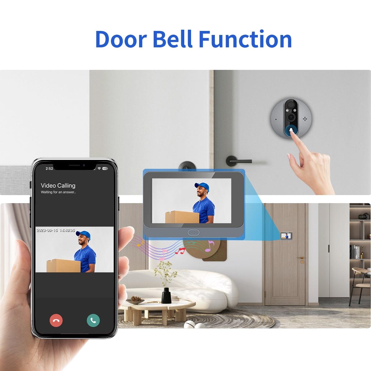 Smart Wifi Door Viewer With Wide-Angle Pir & Night Vision - 1080P 4.3 Inch Dingdong Photo - White