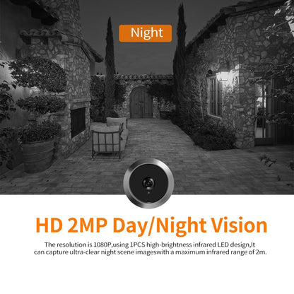 1080P Smart Digital Door Viewer With Night Vision - 3.97 Inch Wide Angle - Black