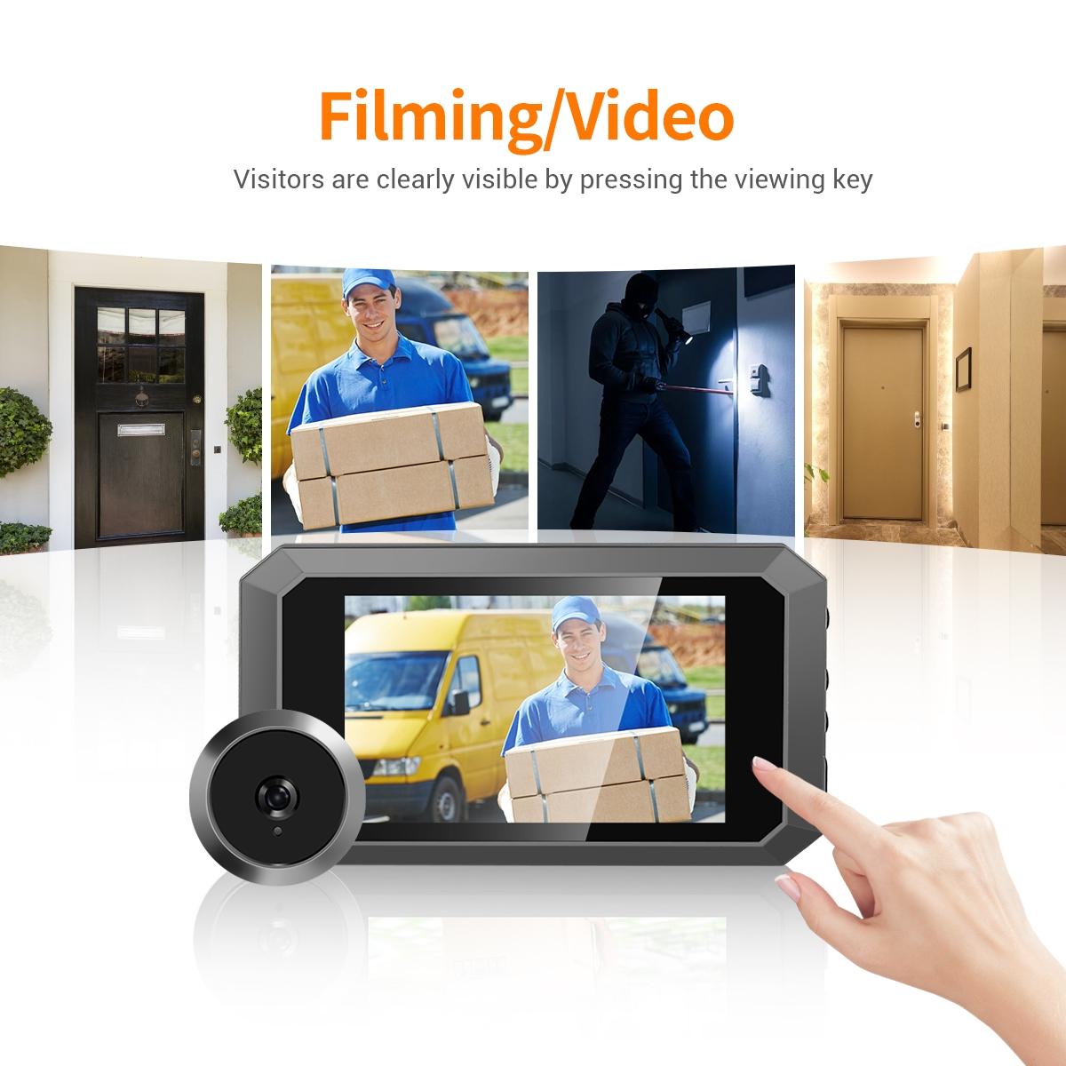 1080P Smart Digital Door Viewer With Night Vision - 3.97 Inch Wide Angle - Black