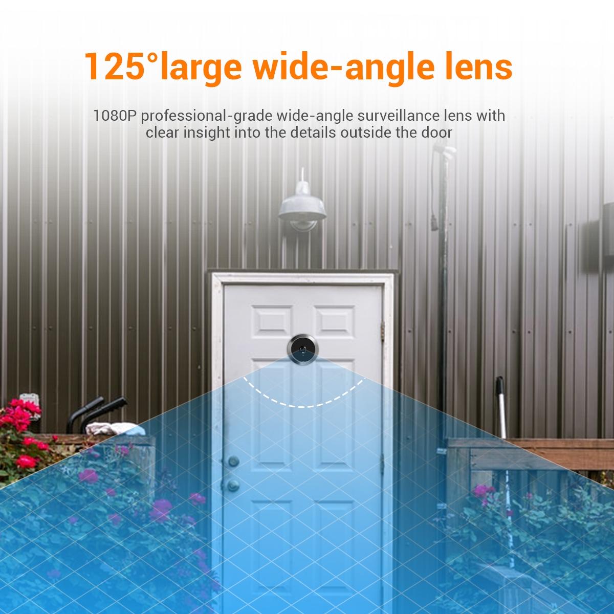 1080P Smart Digital Door Viewer With Night Vision - 3.97 Inch Wide Angle - Black