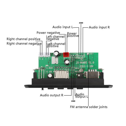 12V Mp3 Decoding Board W / Power Amp & Bluetooth - Record Calls - Black