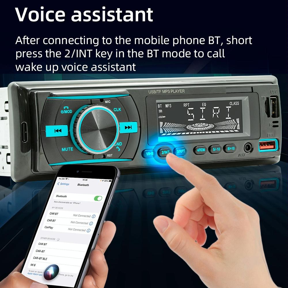 Car Mp3 Player With Voice Assistant & Fm - Colourful Lights Black