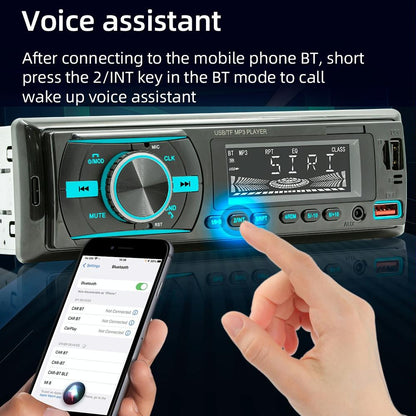 Car Mp3 Player With Voice Assistant & Fm - Colourful Lights Black