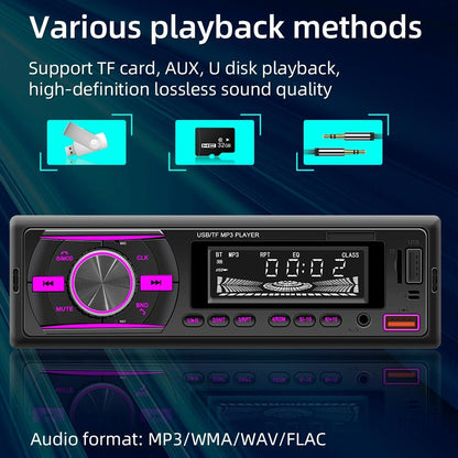 Car Mp3 Player With Voice Assistant & Fm - Colourful Lights Black