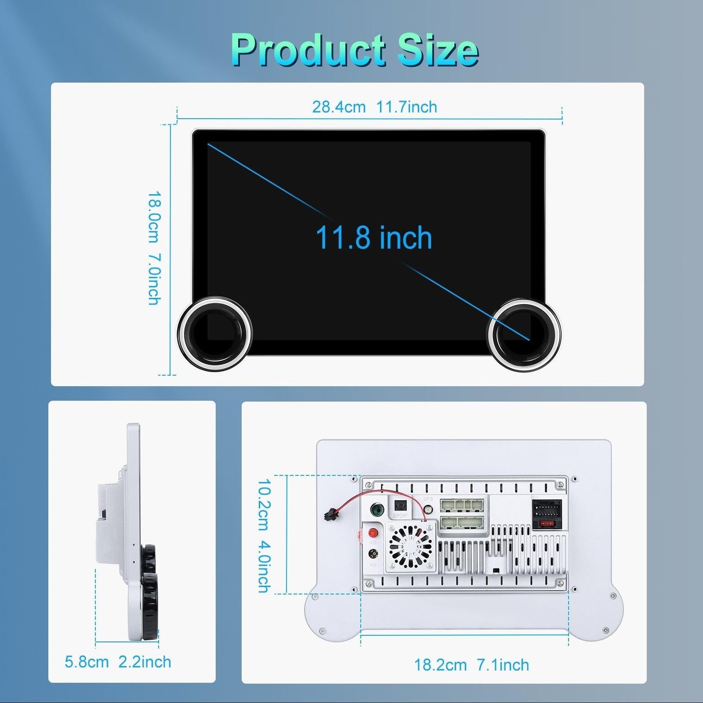 11.8 Inch Android Carplay Player - 4 + 64G - Dual Knob - Reversing Image
