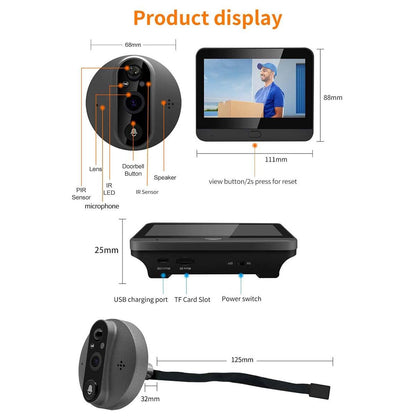 Smart Digital Door Viewer With 1080P Resolution Wide Angle Pir & Night Vision - Dark Grey