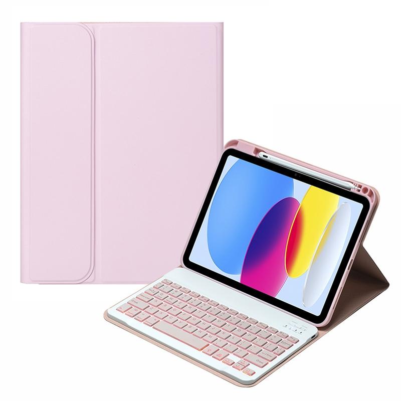 10.9 Ipad 10Th Gen 2022 Backlit Keyboard Case With Pen Slot - Bluetooth Leather - Pink