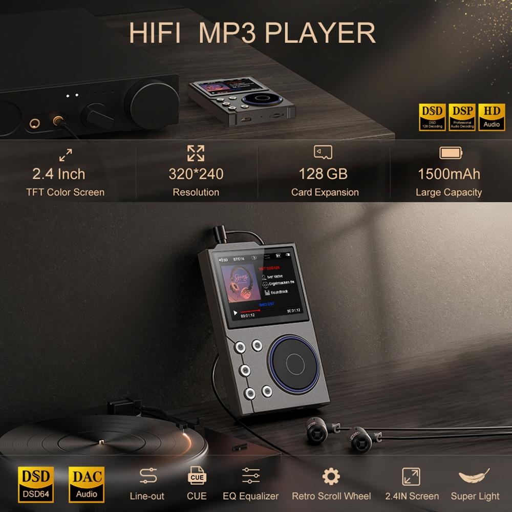 2.4 Inch Hifi Bluetooth Music Player Dsd256 Mastering Sound Quality 16Gb+16Gb Memory - Gray - 16Gb
